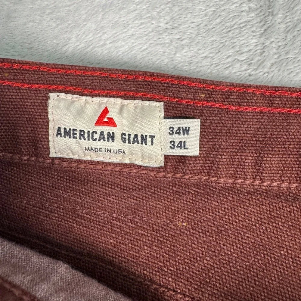NWOT American Giant Men Roughneck Stretch Canvas Straight Leg Pants 34x34 Raisin